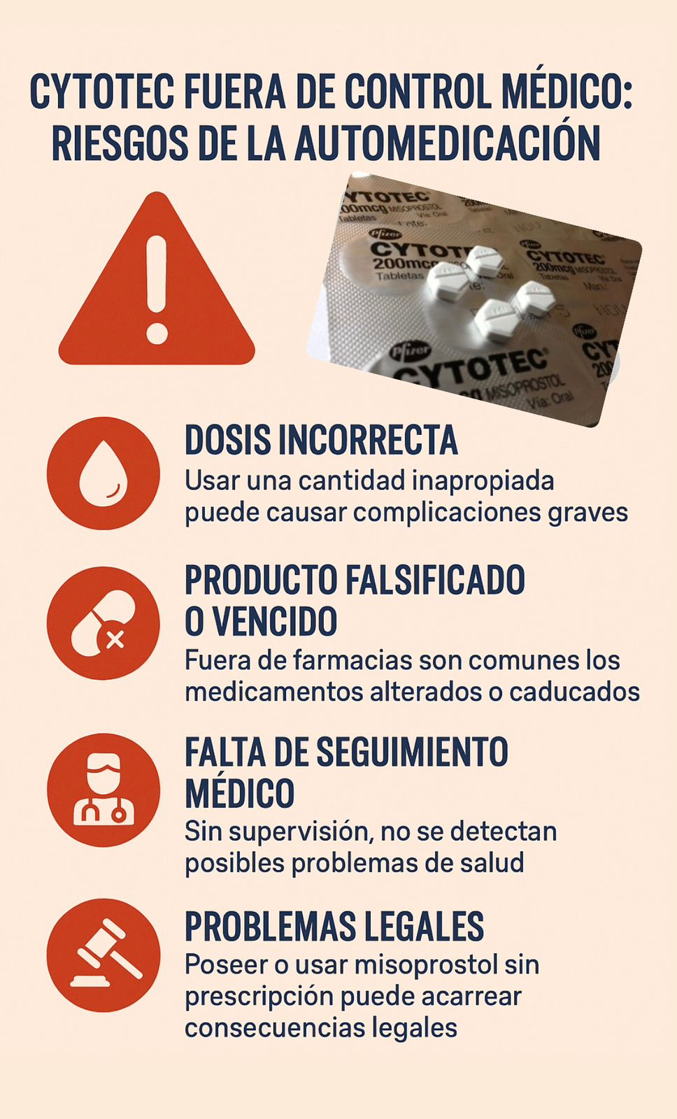 Riesgos de automedicarse con Cytotec sin receta médica